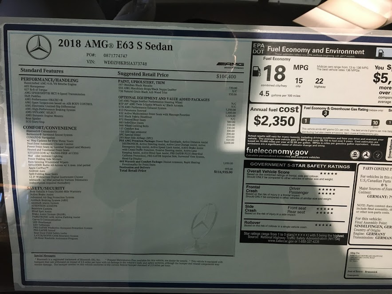 Notice the Special Order charge under the Optional Equipment list.